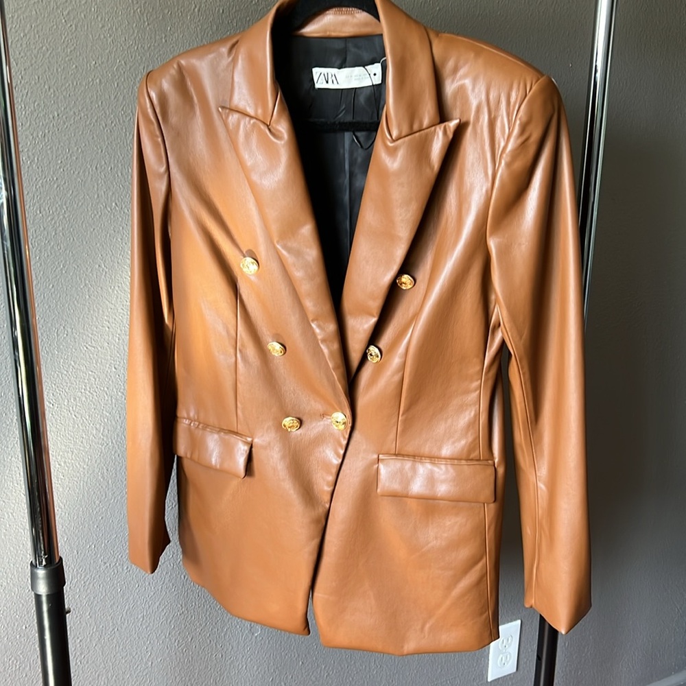 Zara TAN LEATHER Blazer - Picture 11 of 12